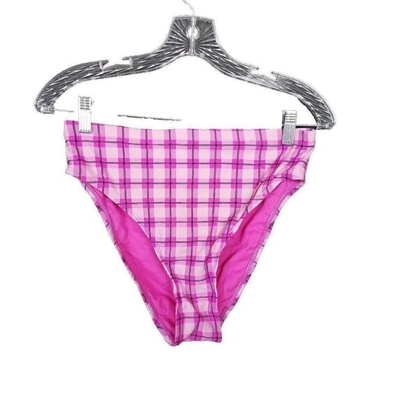 Xhilaration Pink Plaid High Waist High Leg Bikini Bottoms Size Medium Swimming - Picture 1 of 6